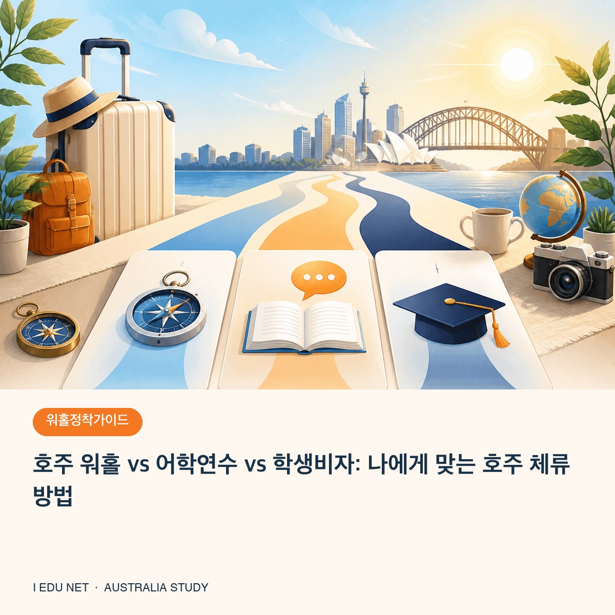 호주 워홀 어학연수 학생비자 경로 비교 일러스트